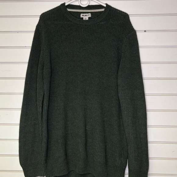 3/$30 William Rast Green Knit Mens Large Sweater Crewneck Cotton Blend Chunky - Picture 2 of 7